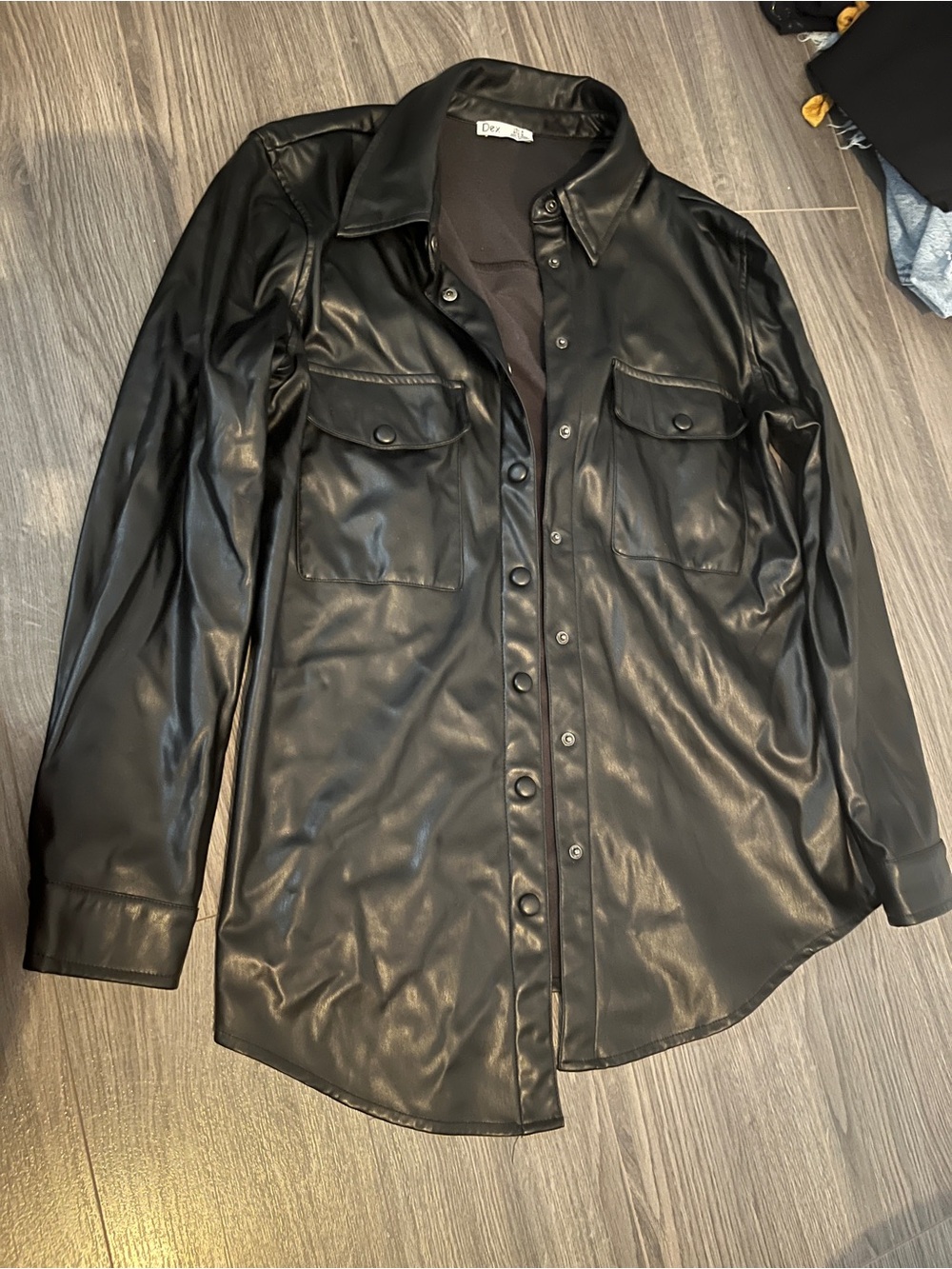 Dex Black Faux Leather Snap-Front Shirt Jacket